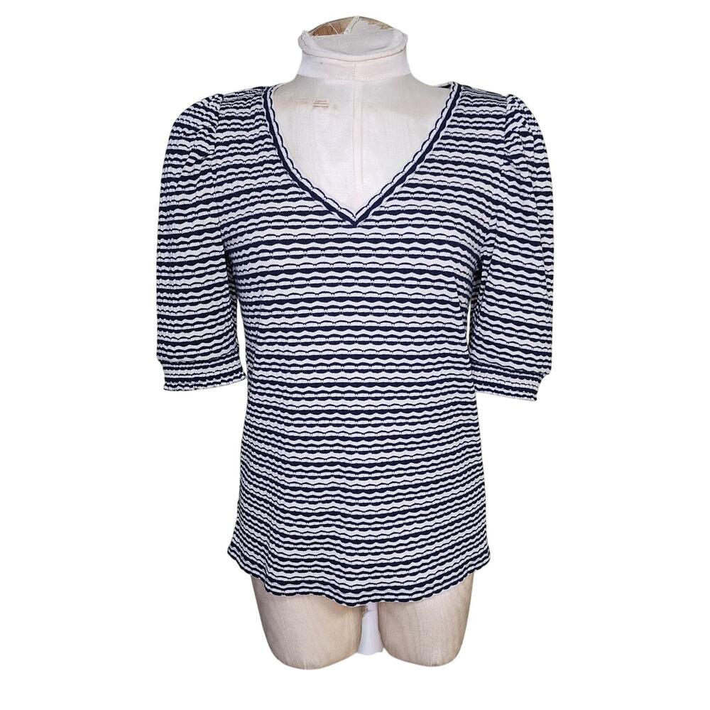 Loft V neck striped Short Sleeve Blue/White‎ top Size Small